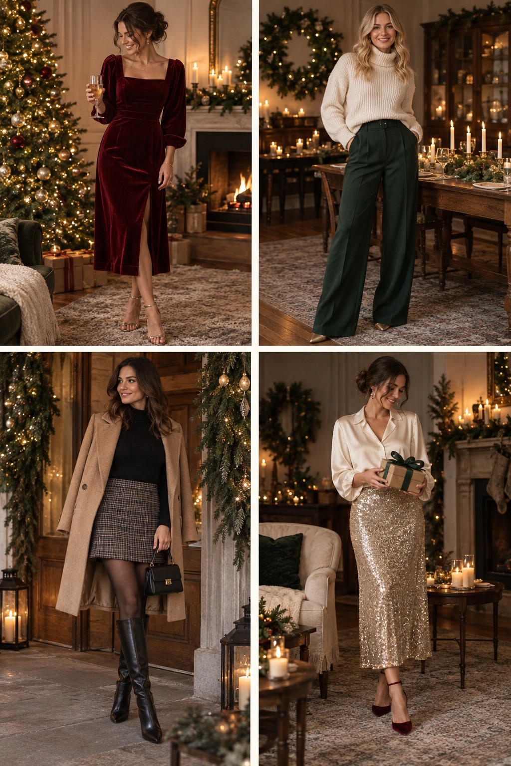 Practical visual guide to Christmas Eve outfits with coordinated winter colors and layers.