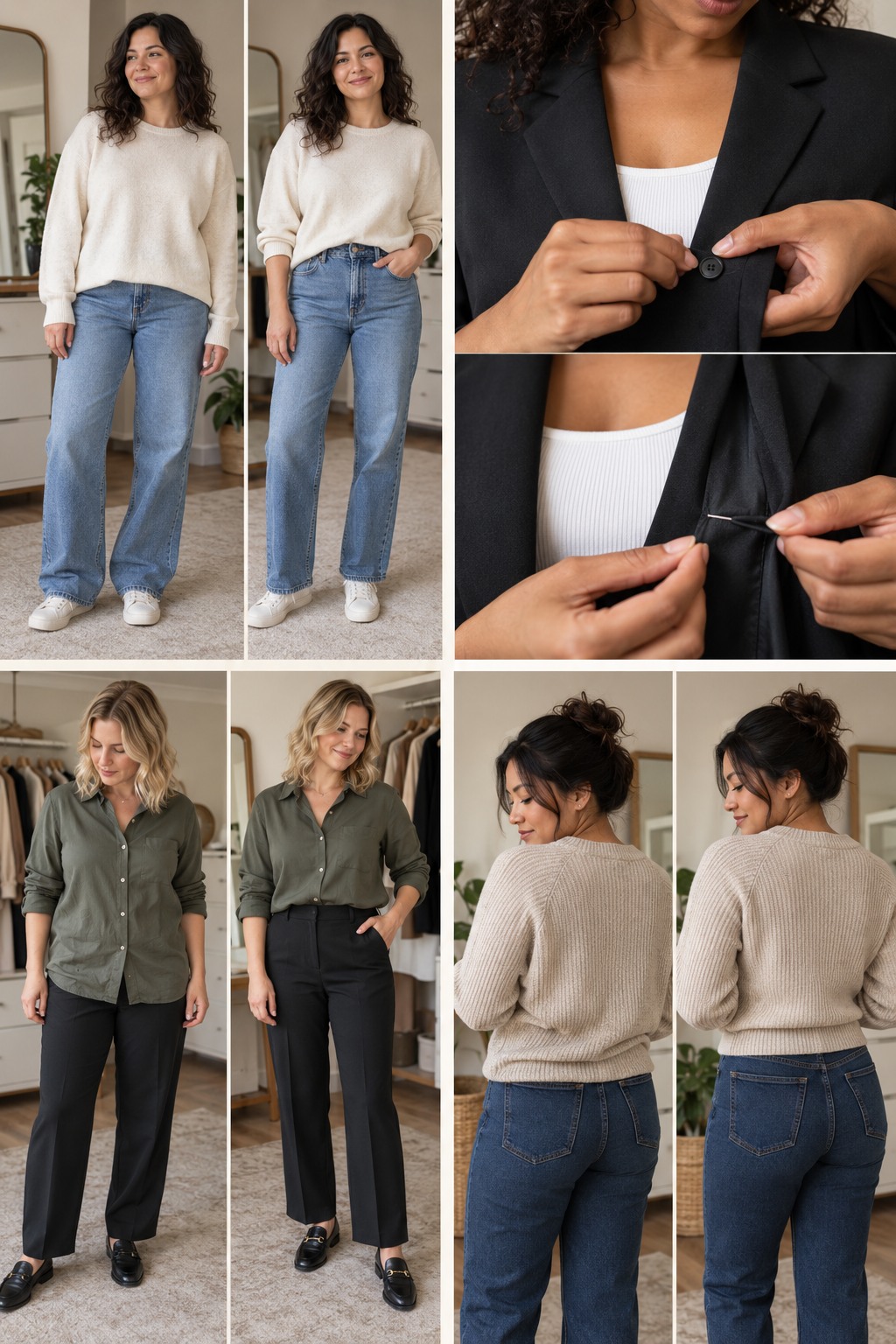 Practical visual guide to clothing hacks for women with realistic before-and-after examples.