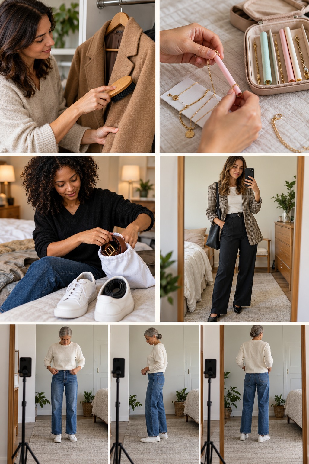 Five realistic examples illustrating clothing hacks for women step by step.