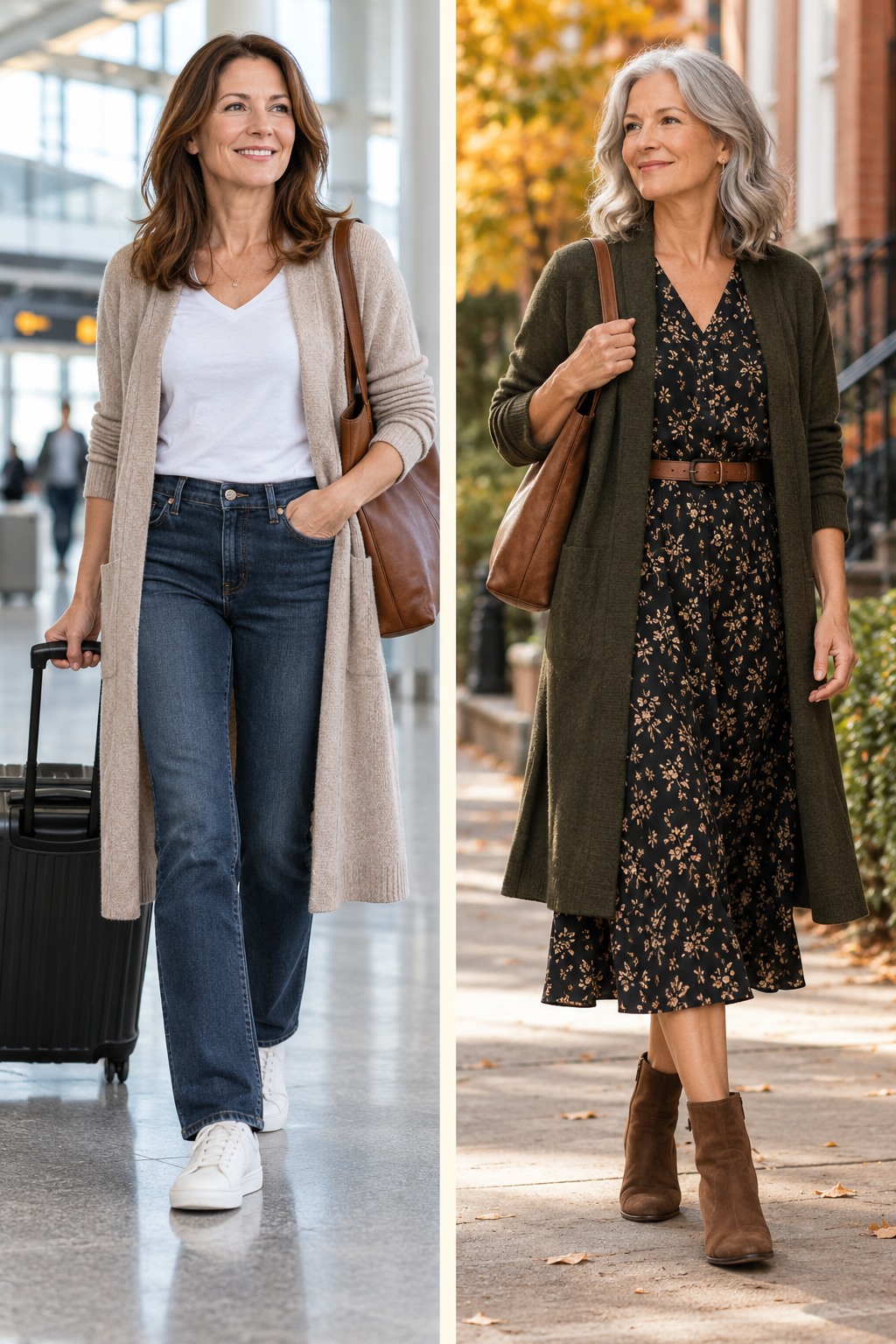 Large mobile-friendly outfit example for how to wear a long cardigan.
