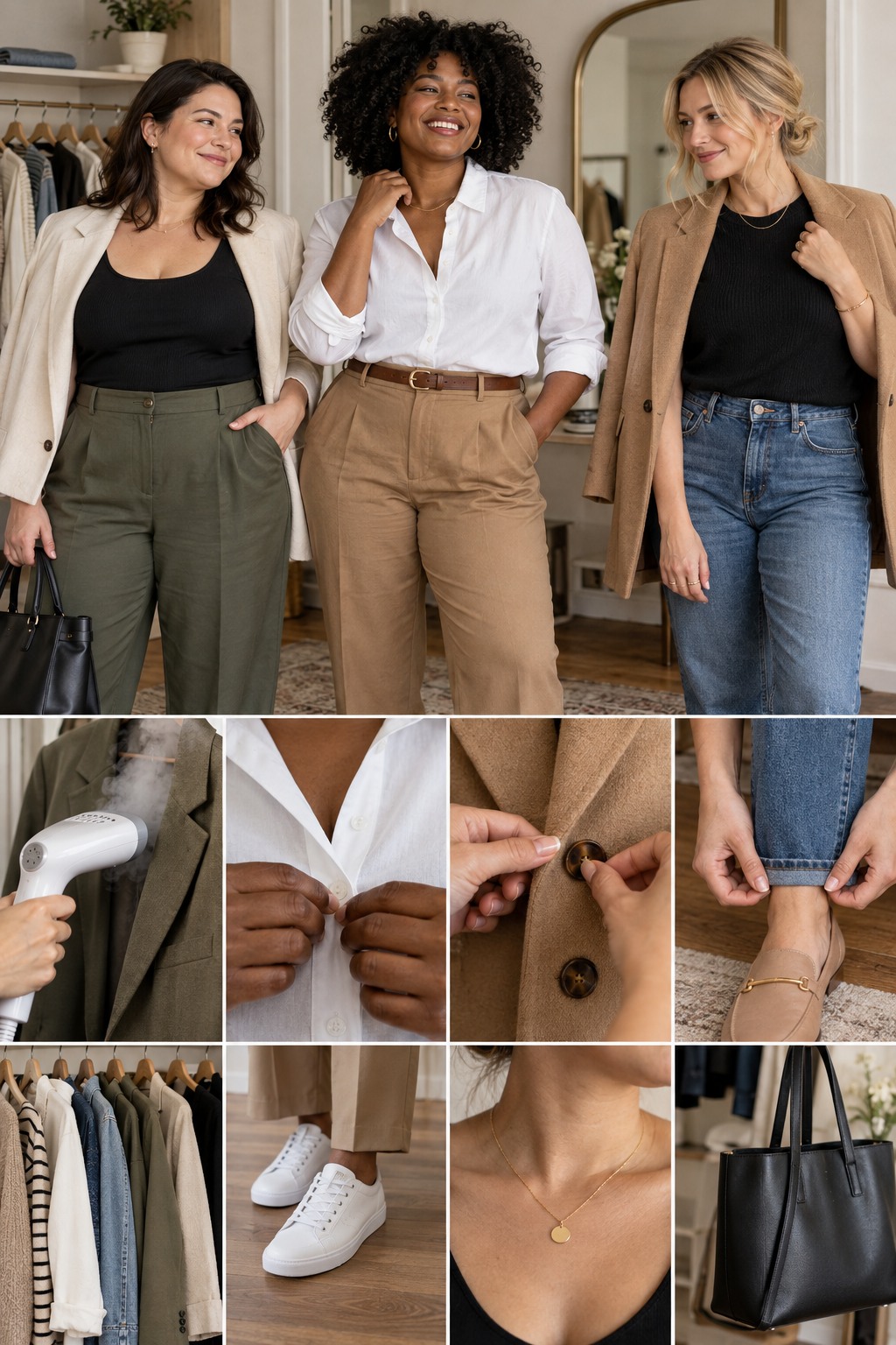 Editorial guide illustrating how to make cheap clothes look expensive with realistic wardrobe details.