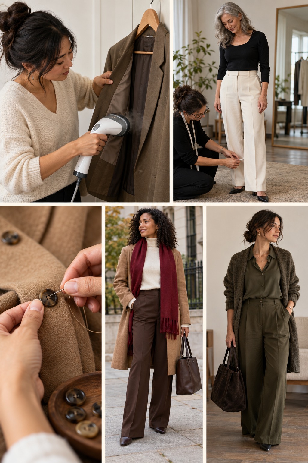 Five realistic examples illustrating how to make cheap clothes look expensive step by step.