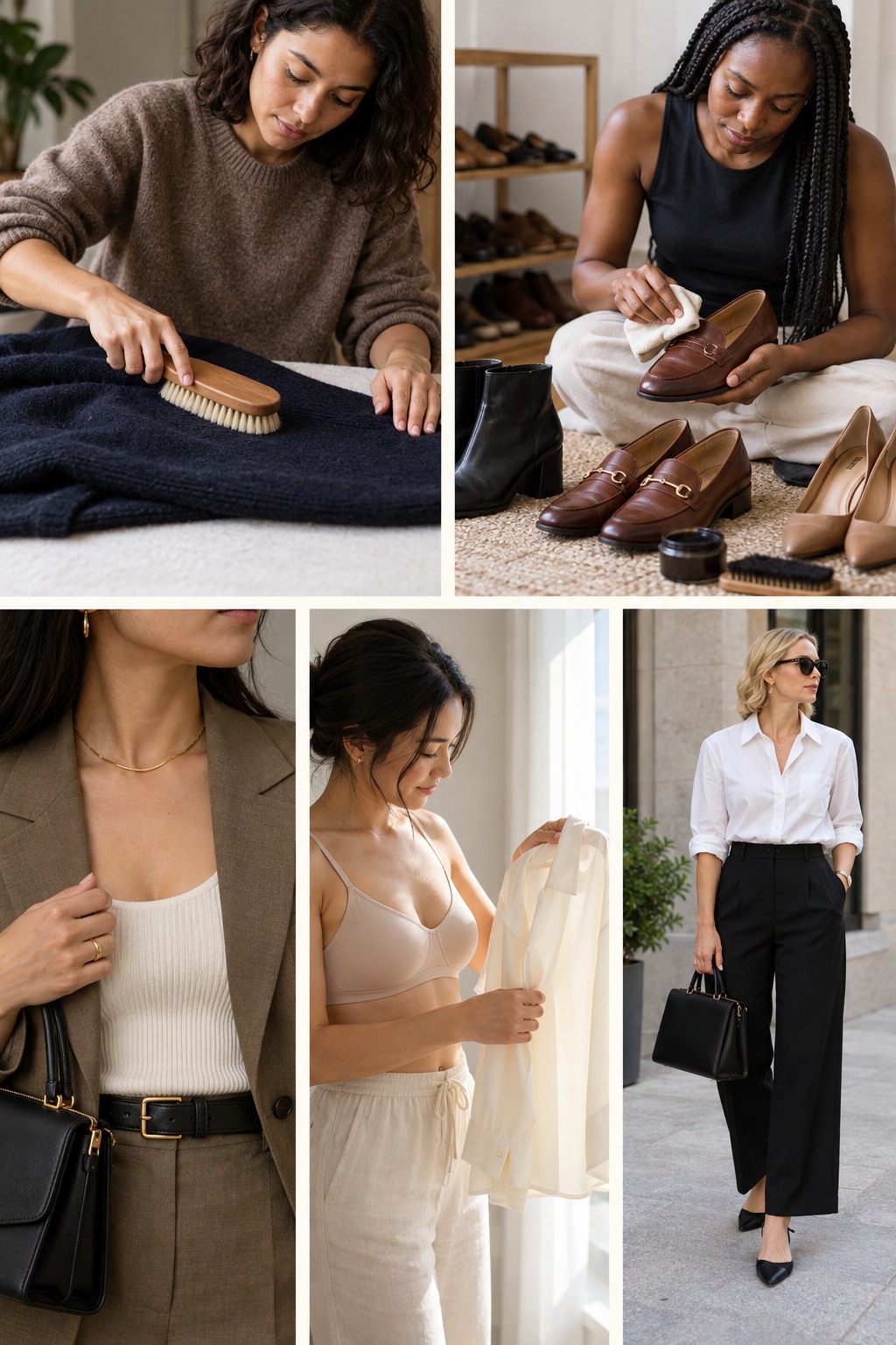 Five realistic examples illustrating how to make cheap clothes look expensive step by step.