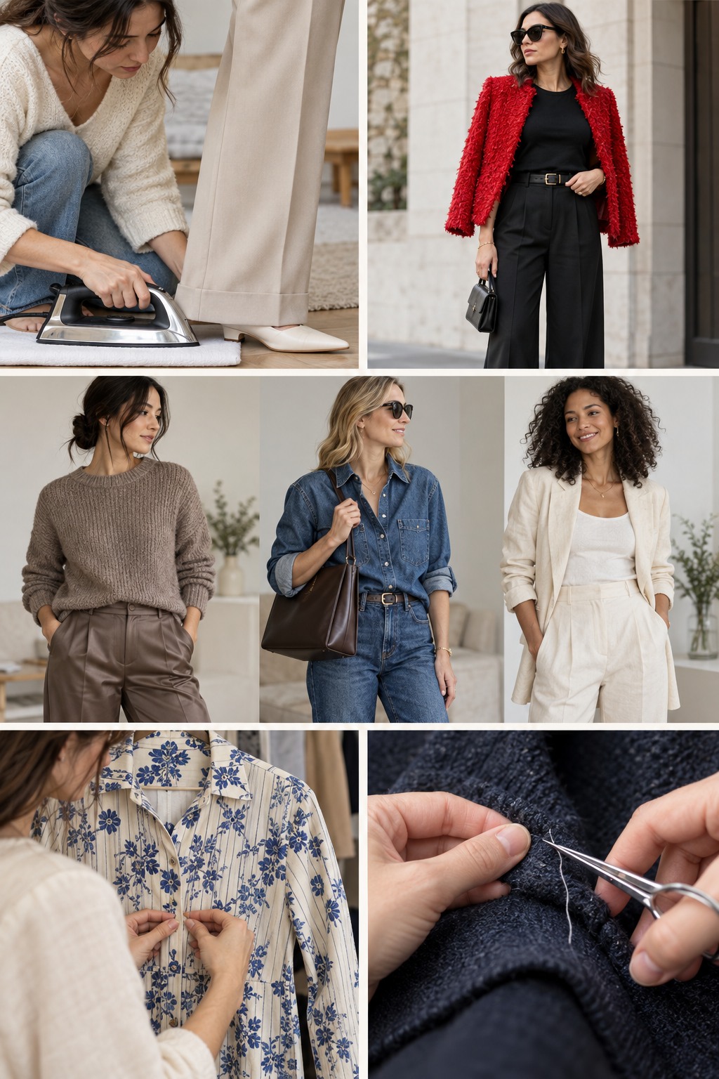 Five realistic examples illustrating how to make cheap clothes look expensive step by step.