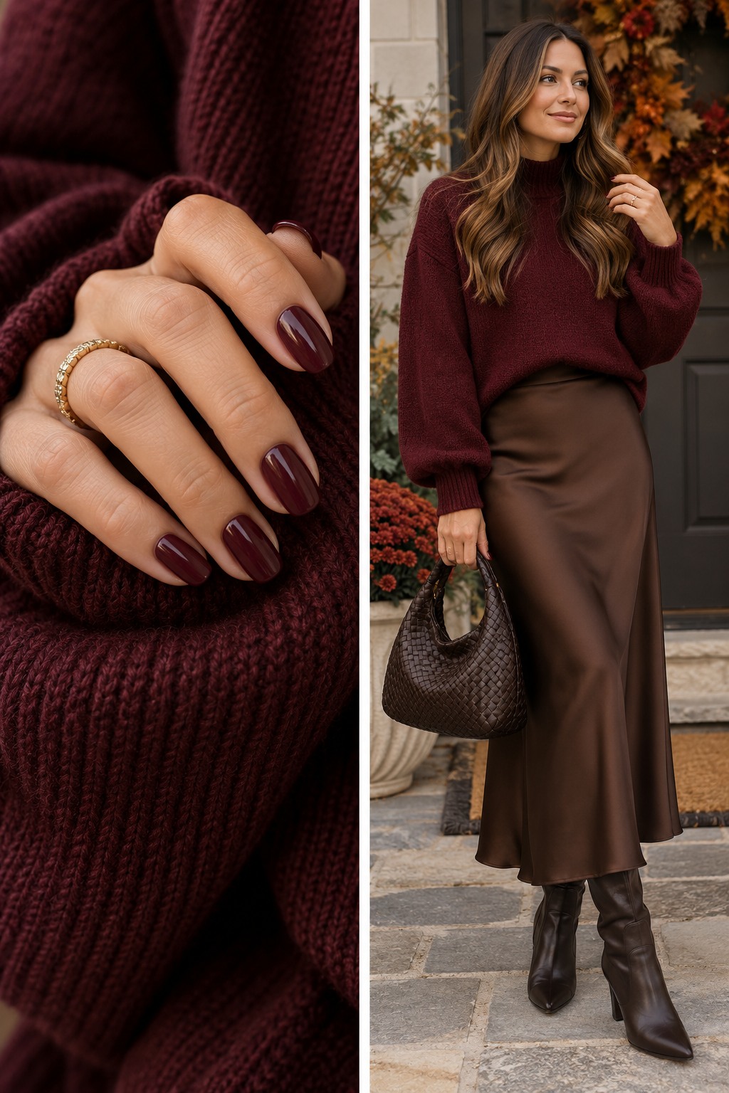 Mobile-friendly manicure and outfit guide for thanksgiving nail ideas.
