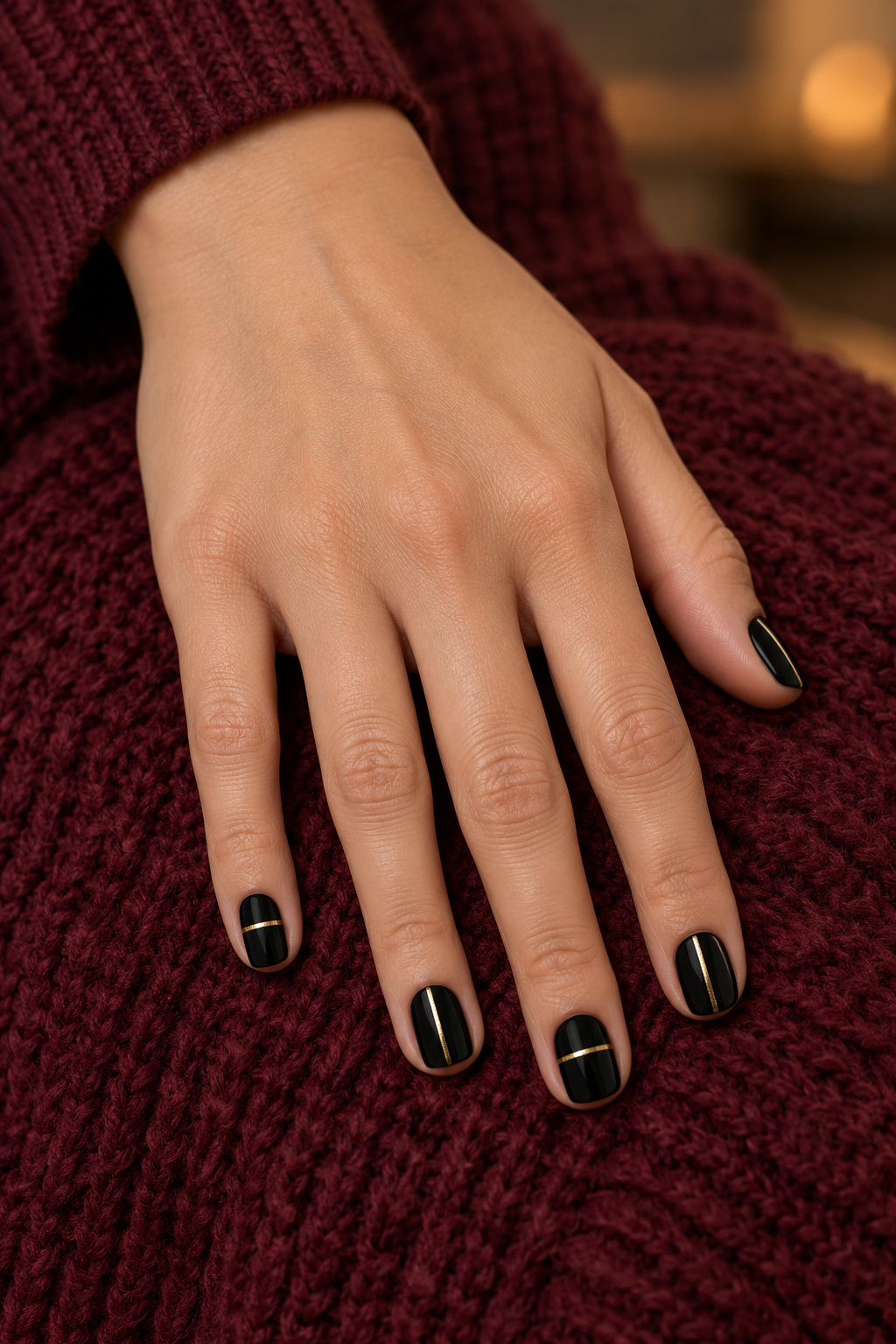 Large manicure and outfit example for thanksgiving nail ideas.
