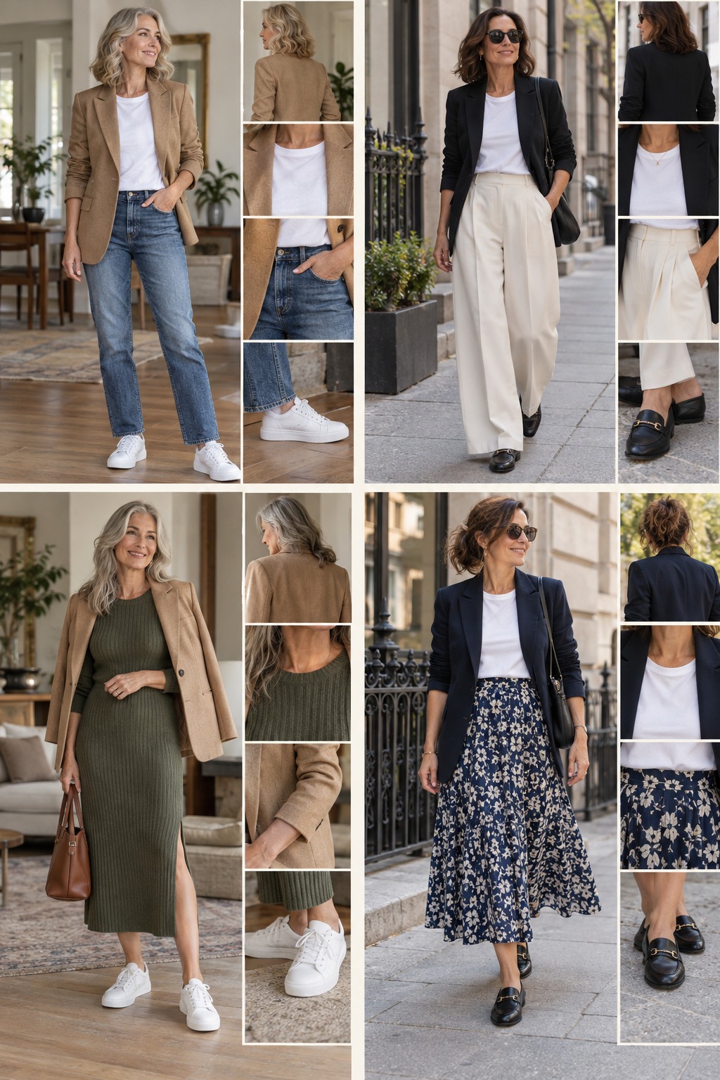 Visual guide showing ways to wear a blazer with realistic proportions and styling details.