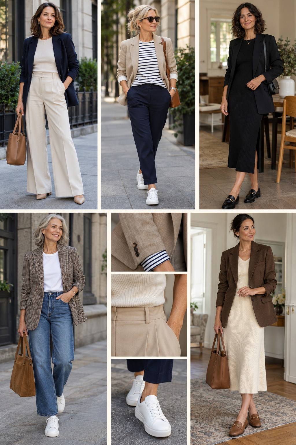 Realistic outfit examples for ways to wear a blazer.