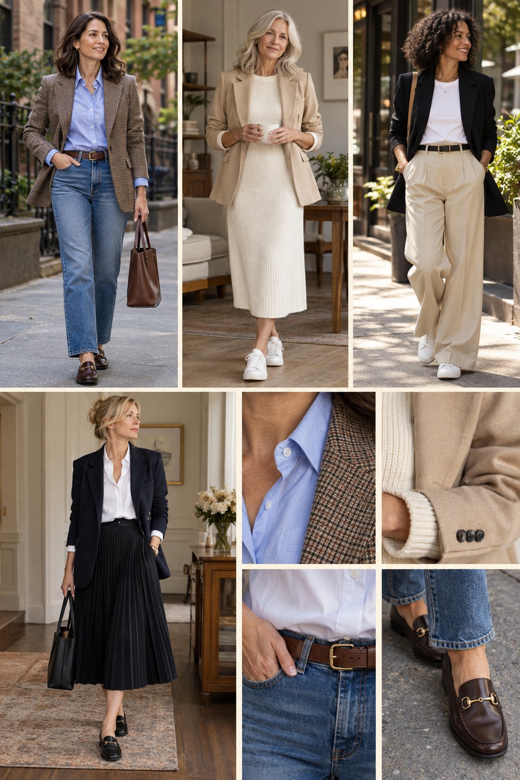 Realistic outfit examples for ways to wear a blazer.