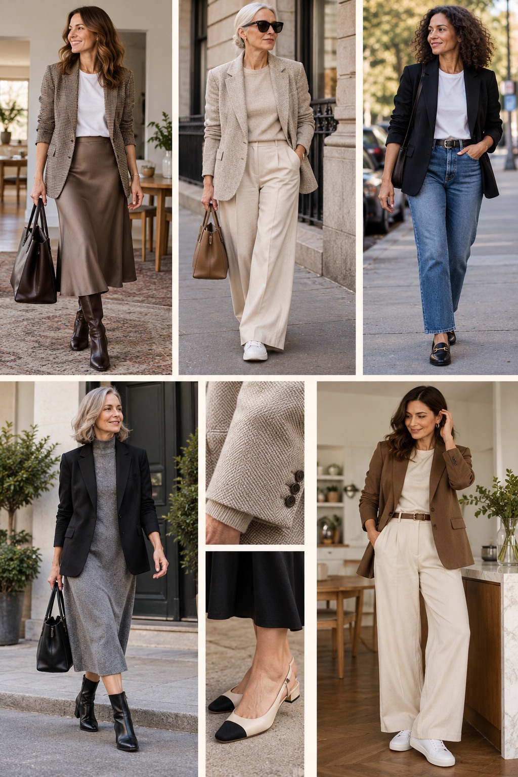 Realistic outfit examples for ways to wear a blazer.