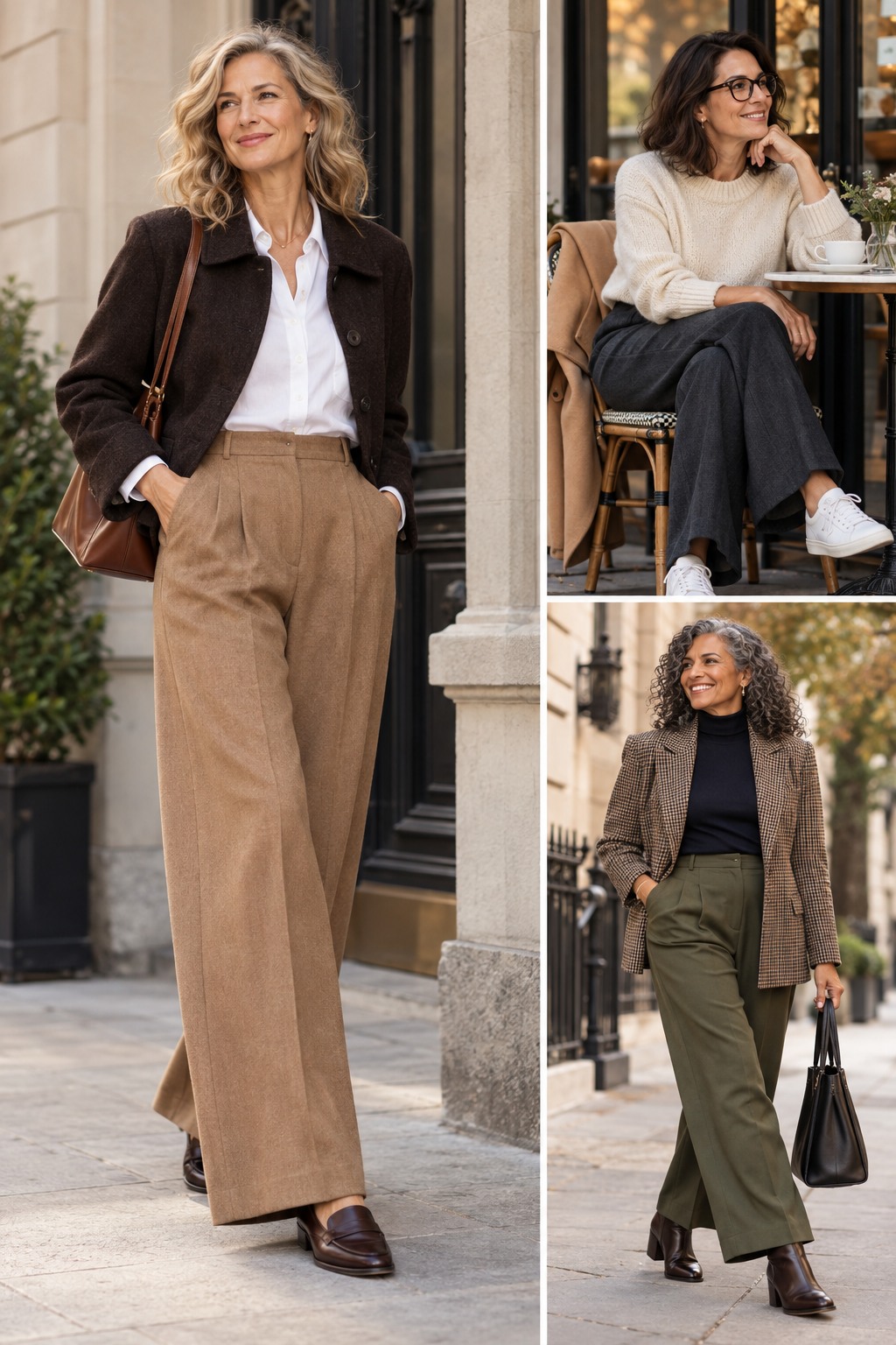 Editorial guide showing ways to wear wide-leg pants through realistic outfits.